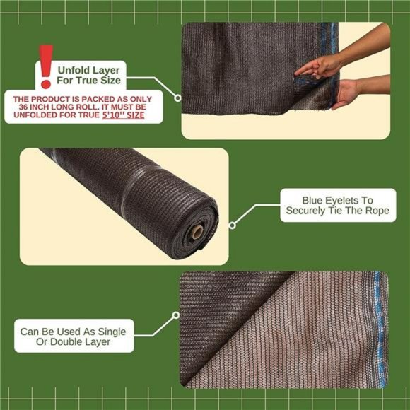 5'10" x 100 ft 60% Shade Cloth Roll, Greenhouse, Patio, Canopy (Brown) - Picture 5 of 6